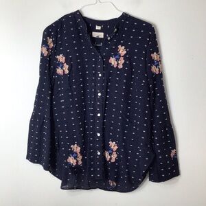 Loft blouse women large cotton extra soft floral blue